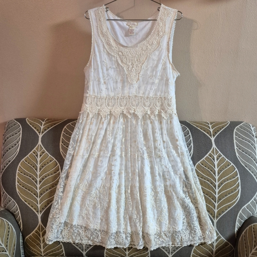 Sundance Size 14 Womens Cream Lace Sheer Emembroidered Dress
